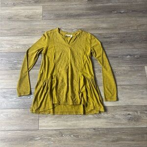 LOGO by Lori Goldstein Top Sz XXS Yellow Mustard Floral Embroidered Boho Peasant